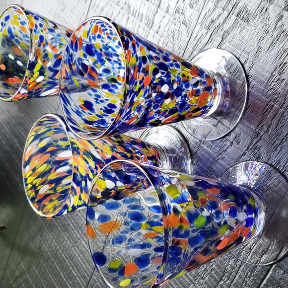 One Source Handmade Hand Blown Confetti  Glass Drinkware Six" Tall  Blue Orange - Picture 11 of 16